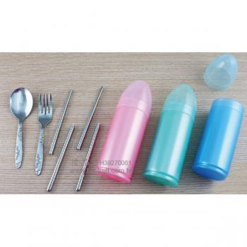 3入不鏽鋼餐具組(子彈型)(粉紅/綠/藍)